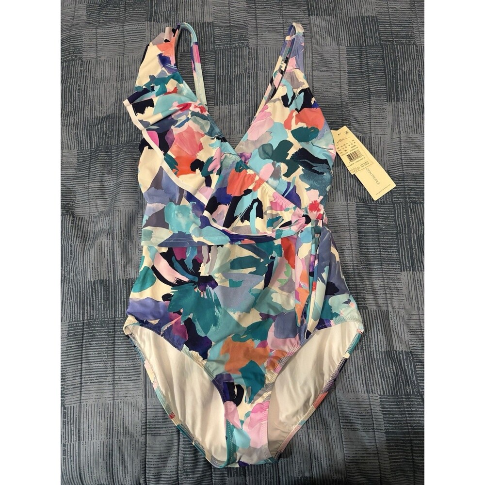 Profile By Gottex 1 Piece Swimsuit Womens Sz 12 Beach Resort Cruise Ruffles NWT